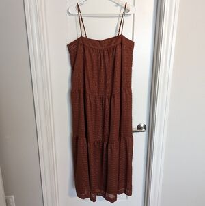DKNY Metallic Thread Tiered Midi Dress - Burnt Orange Rust - sz L